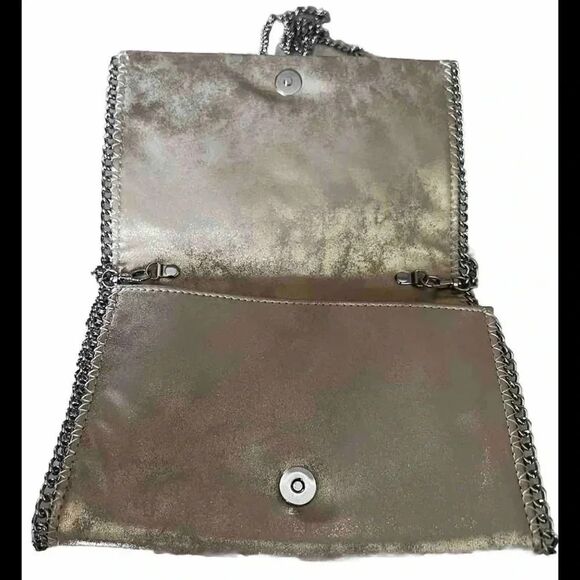 Chelsea28 Nordstrom‎ Champagne Metallic Crossbody Purse, Whipstitch & Chain Trim - Picture 2 of 7
